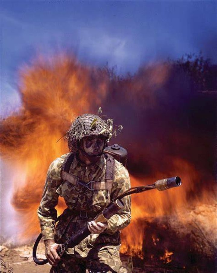 A soldier using a flamethrower in 'Avatar: The Way of Water'