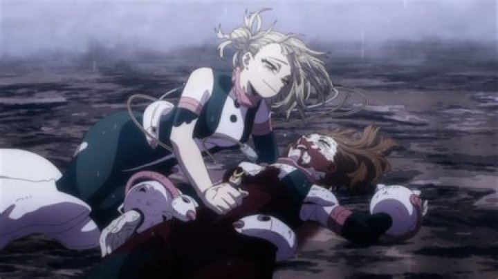 Ochaco Uraraka looking determined during a fight in season 6 of 'My Hero Academia.'
