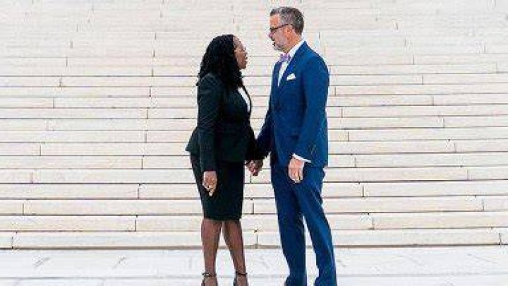 What is Ketanji Brown Jackson husband ethnicity? 1 Patrick G. Jackson holding the Bible whiles his wife is sworn in